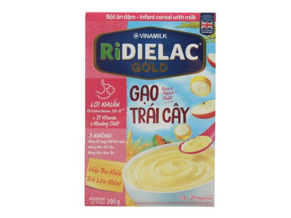 Bột ăn dặm Ridielac Gold gạo trái cây 200g cho bé 6M-24M